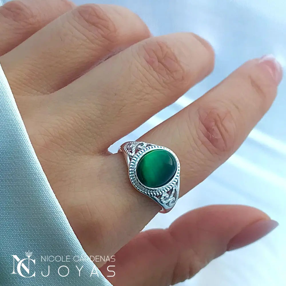 ANILLO ÉTNICO OJO DE TIGRE VERDE