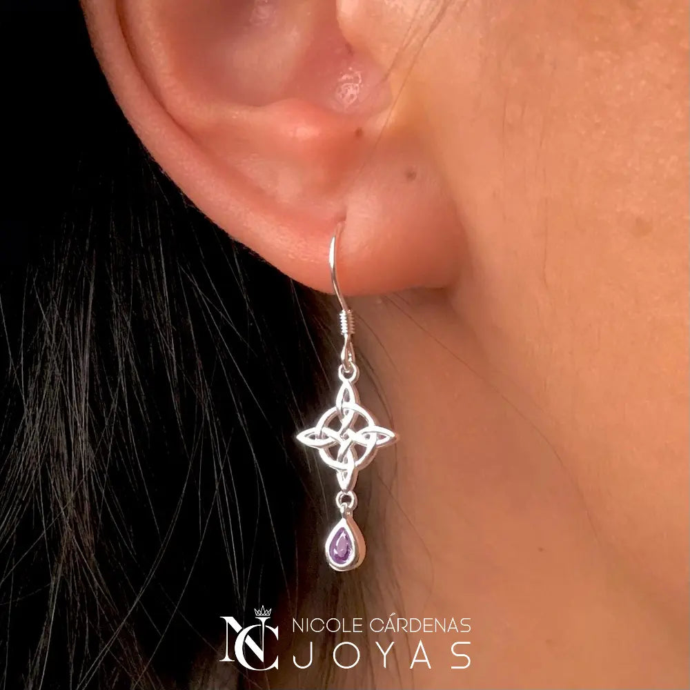 AROS NUDO DE BRUJA GOTA CIRCÓN AMATISTA