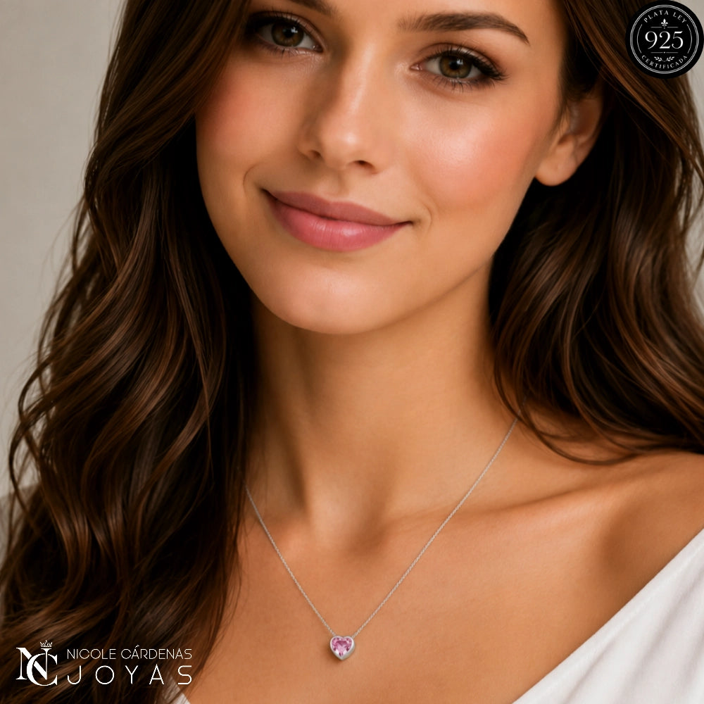 COLLAR PUNTO DE LUZ CORAZÓN ROSA 7MM