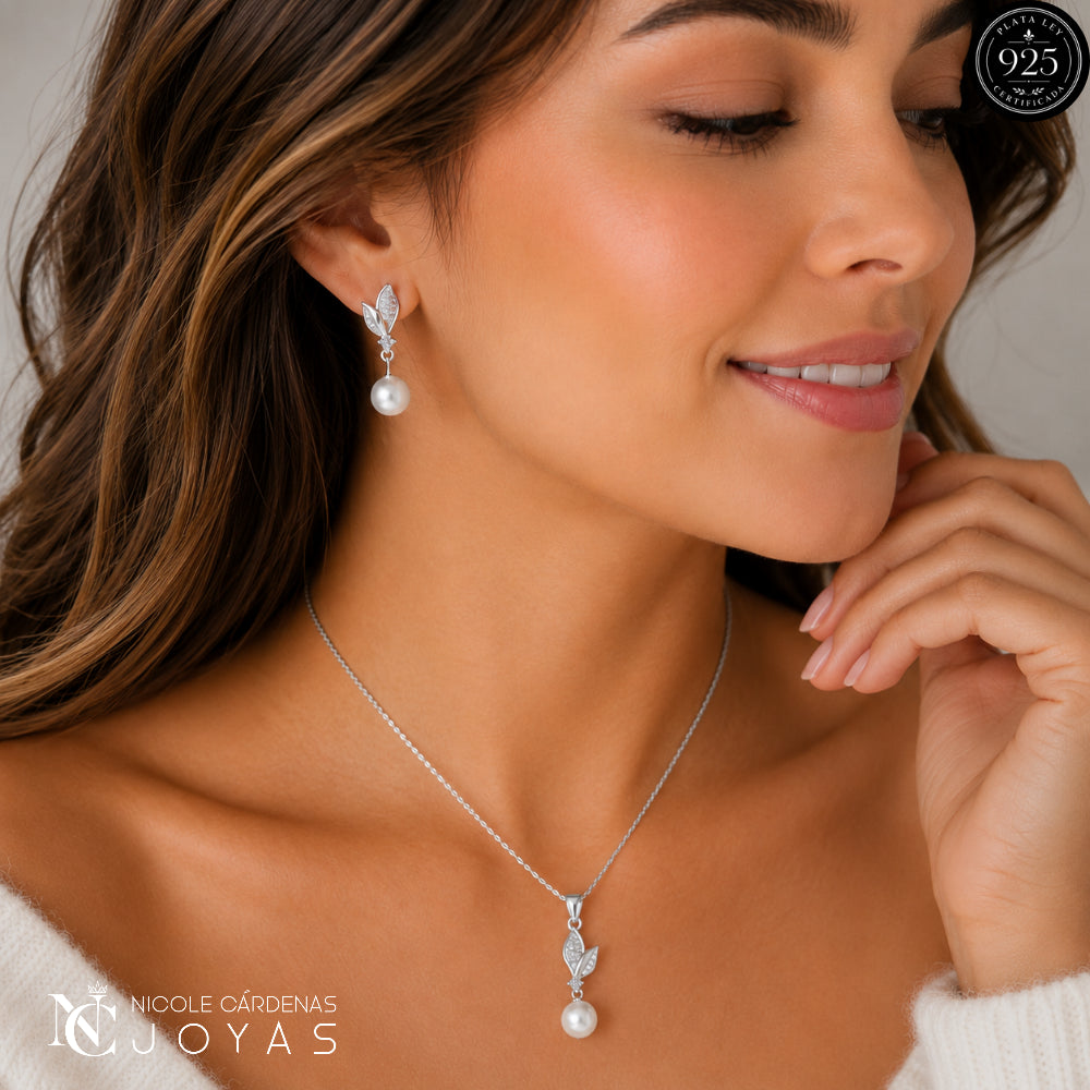 CONJUNTO HOJAS Y PERLAS
