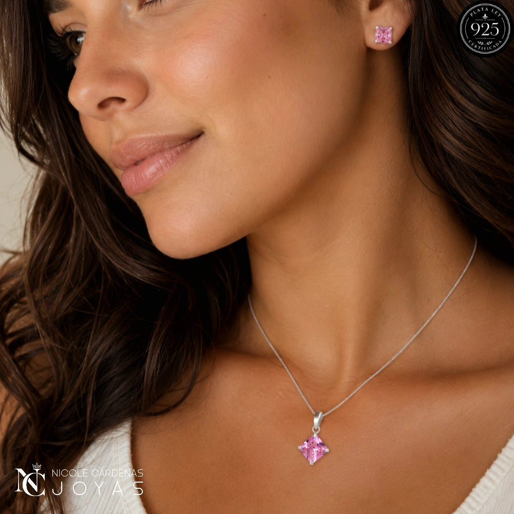 CONJUNTO CIRCÓN ROSA ROMBO 6X8 mm