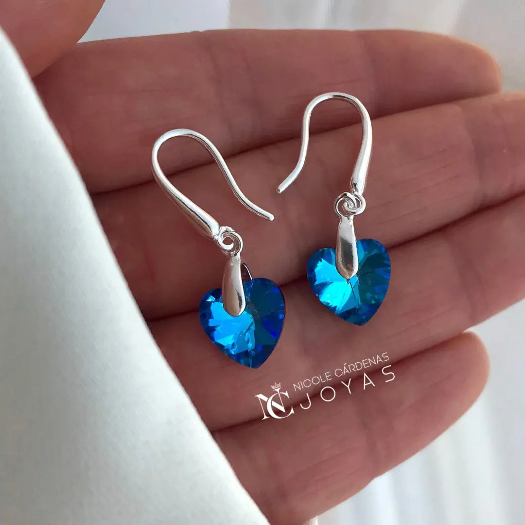 AROS CORAZÓN CRISTAL HECHO CON CRISTAL SWAROVSKI AZUL