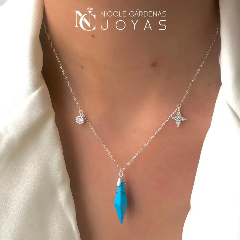COLLAR CUARZO TURQUEZA CON ESTRELLA Y CIRCÓN