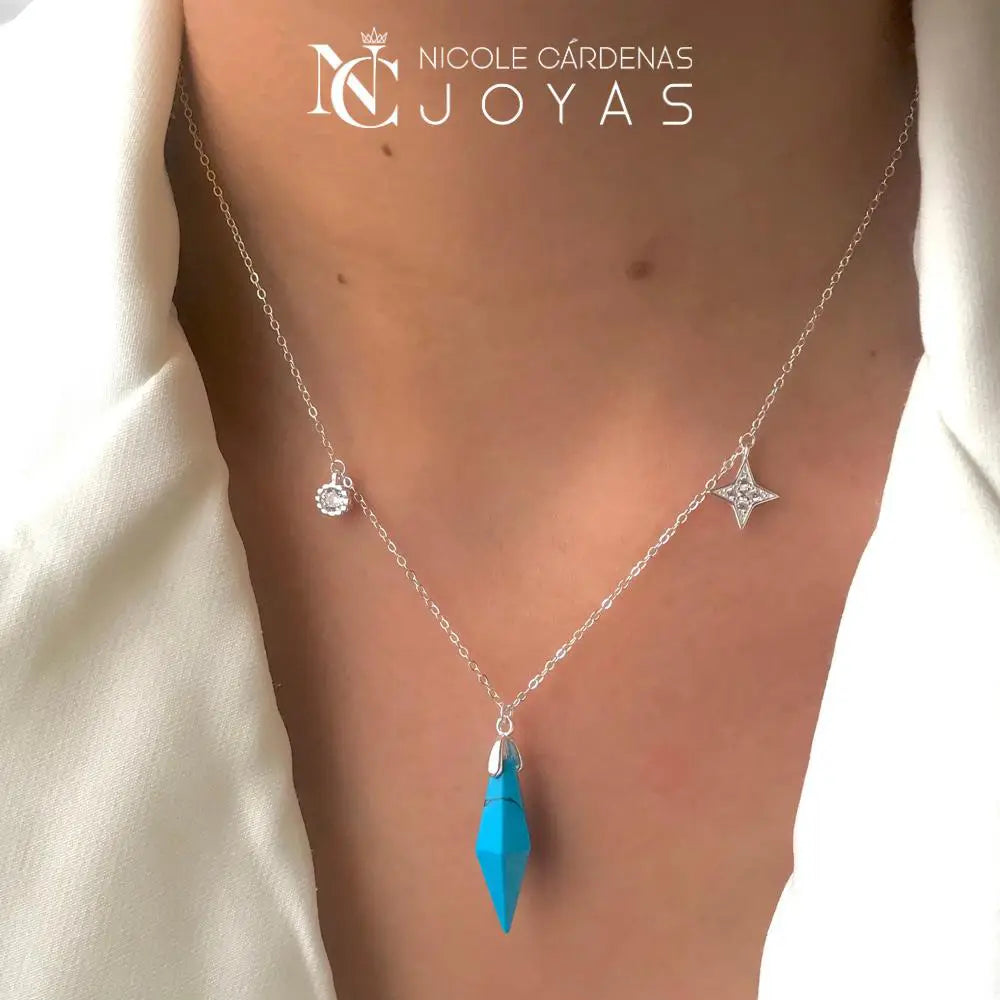 COLLAR CUARZO TURQUEZA CON ESTRELLA Y CIRCÓN