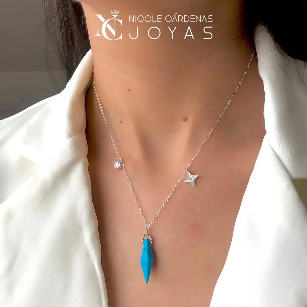 COLLAR CUARZO TURQUEZA CON ESTRELLA Y CIRCÓN