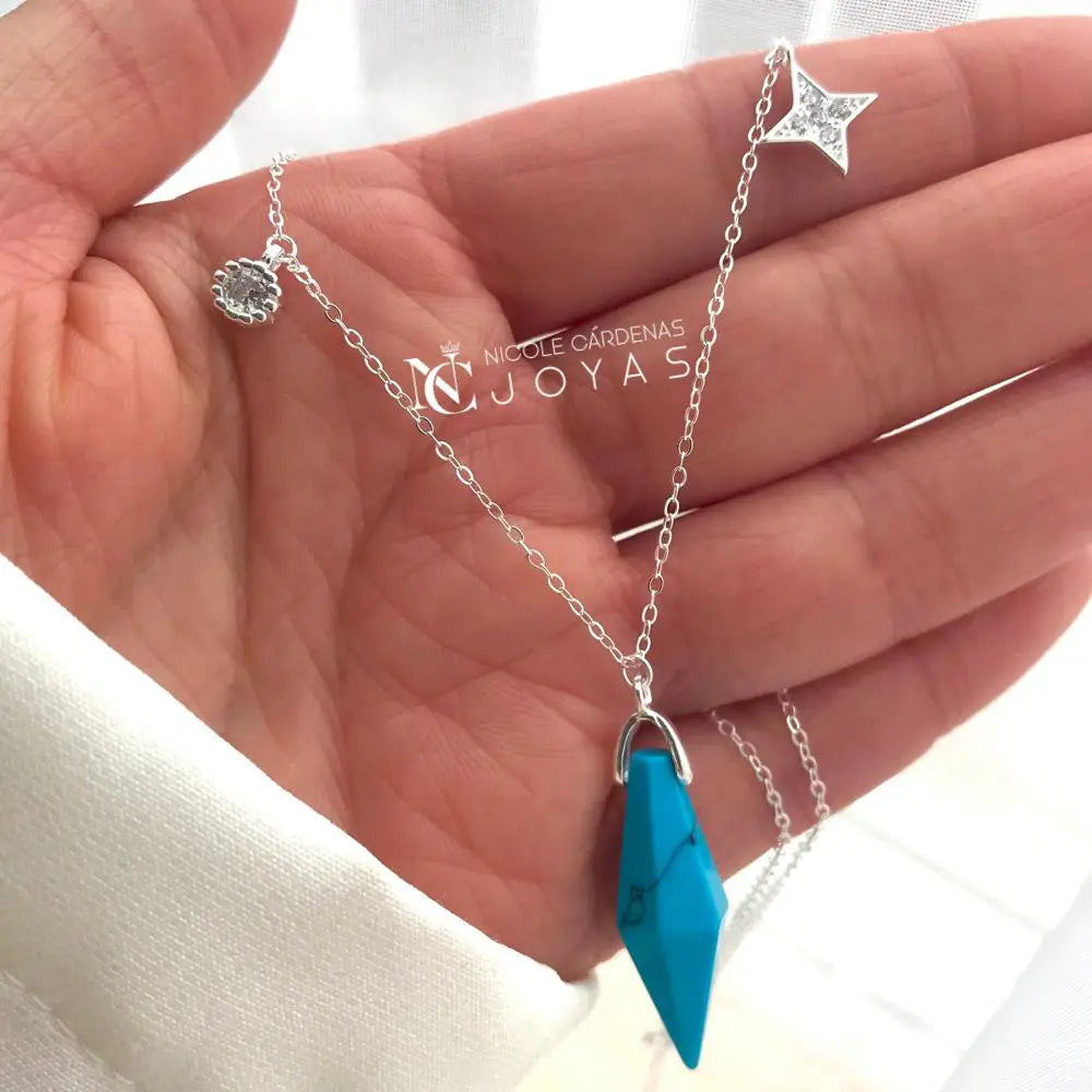 COLLAR CUARZO TURQUEZA CON ESTRELLA Y CIRCÓN