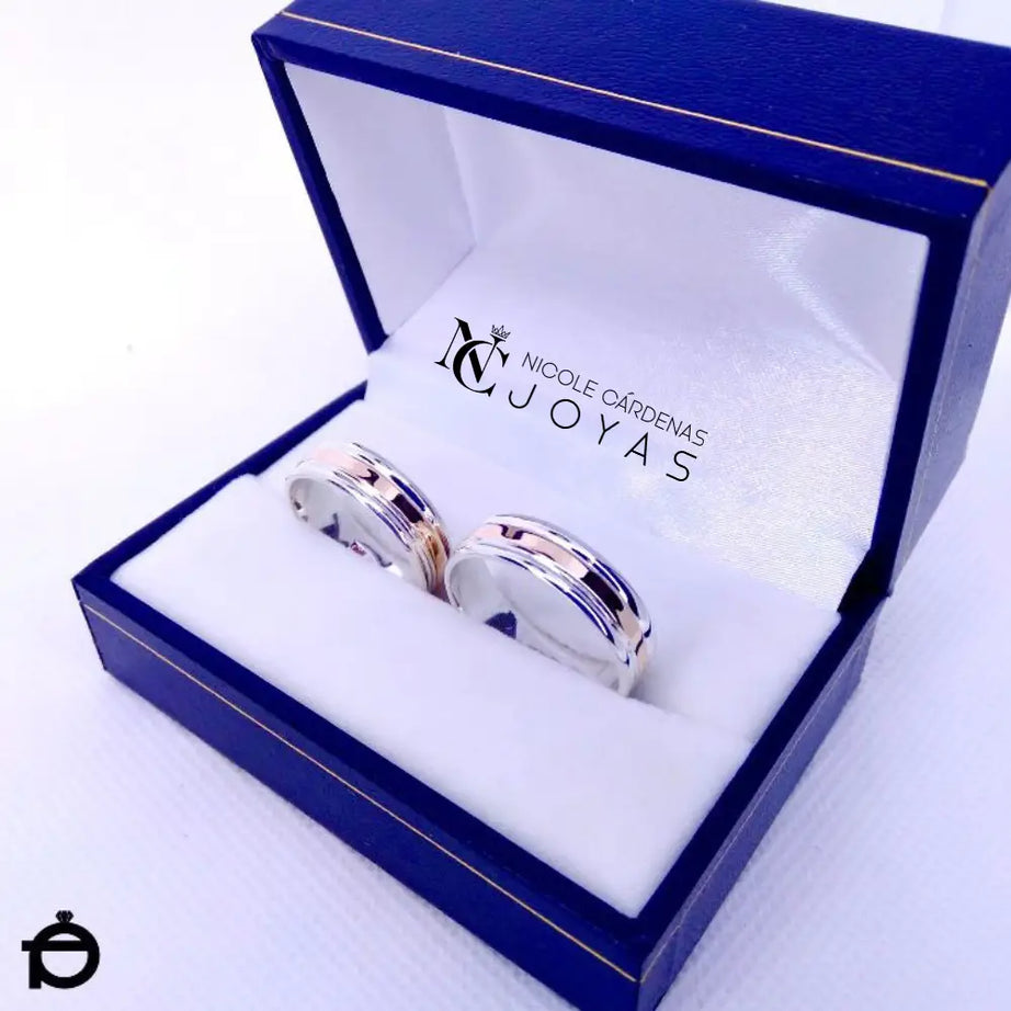 ARGOLLAS PLATA 980 Y ORO 18K  PFOFP- 6mm Ancho
