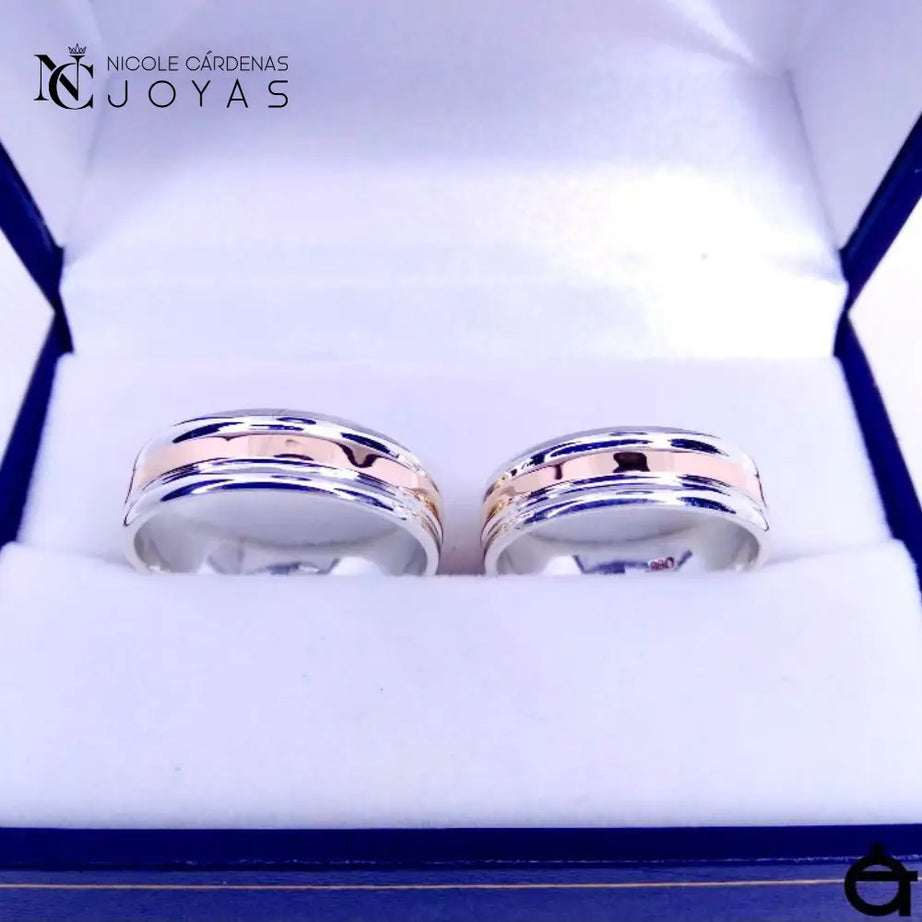 ARGOLLAS PLATA 980 Y ORO 18K  PFOFP- 6mm Ancho