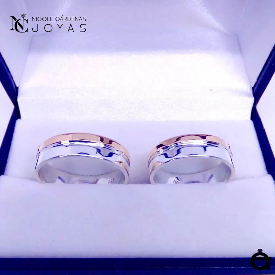 ARGOLLAS PLATA 980 Y ORO 18K OFP - 6 mm Ancho