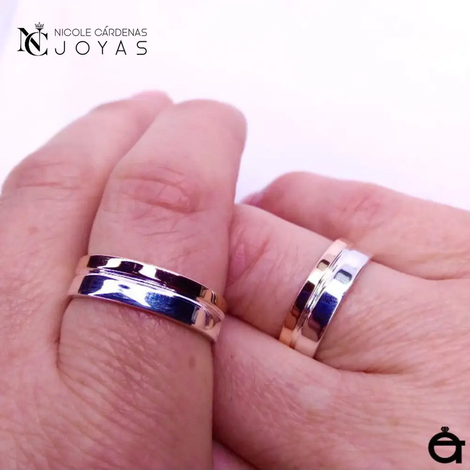 ARGOLLAS PLATA 980 Y ORO 18K OFP - 6 mm Ancho