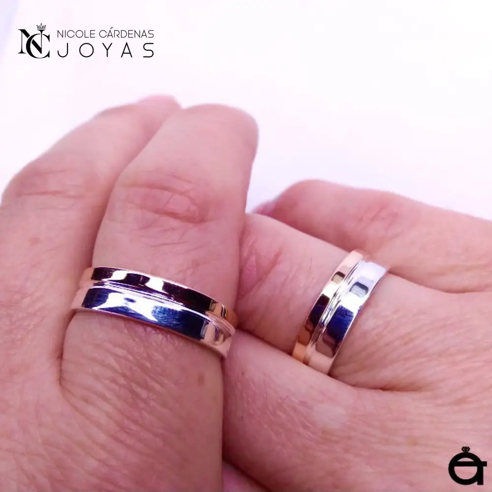 ARGOLLAS PLATA 980 Y ORO 18K OFP - 6 mm Ancho