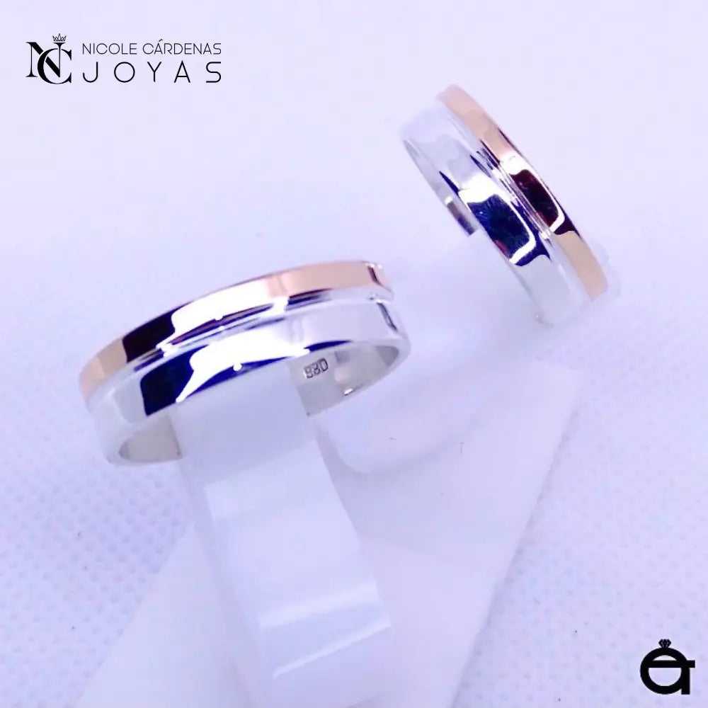 ARGOLLAS PLATA 980 Y ORO 18K OFP - 6 mm Ancho