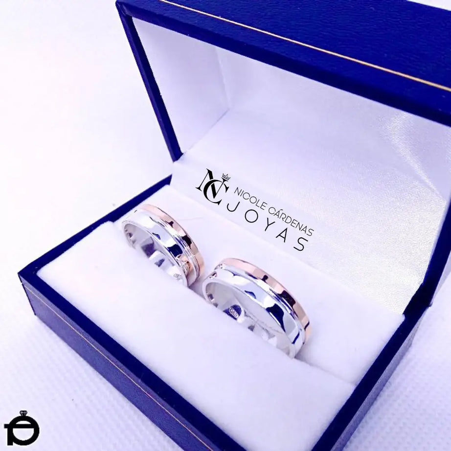 ARGOLLAS PLATA 980 Y ORO 18K OFP - 6 mm Ancho
