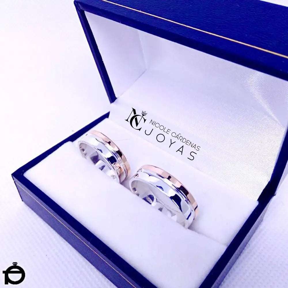 ARGOLLAS PLATA 980 Y ORO 18K OFP - 6 mm Ancho