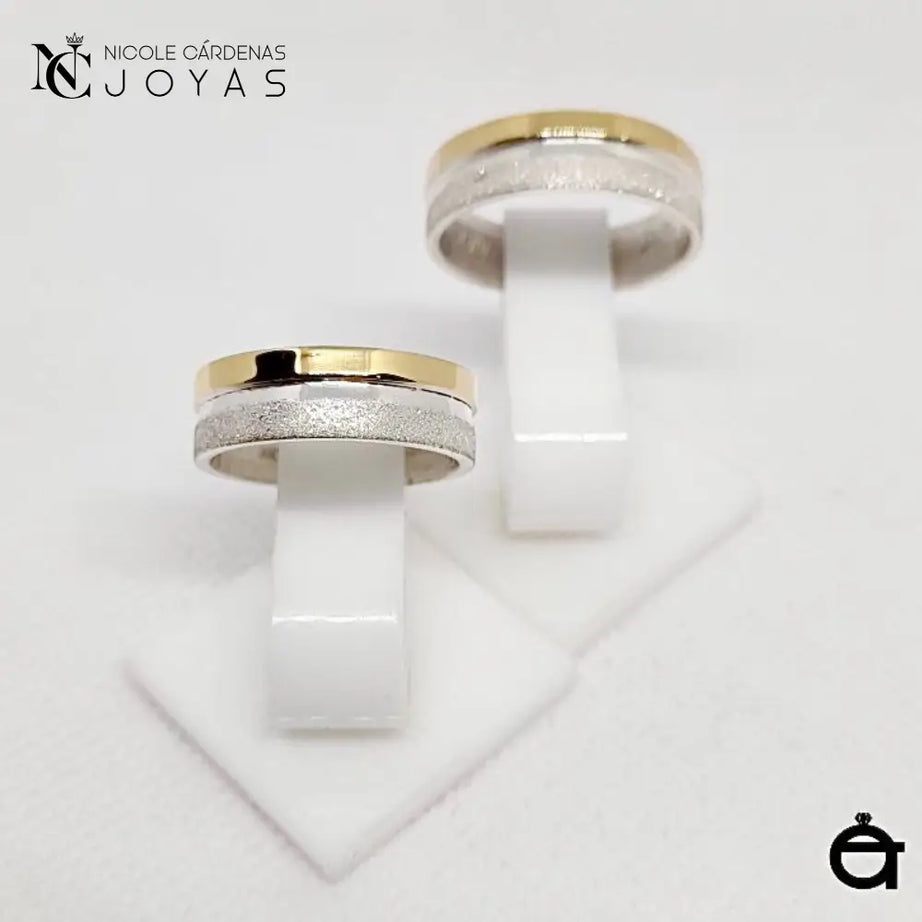 ARGOLLAS PLATA 980 Y ORO 18K SATINADAS - 6mm Ancho