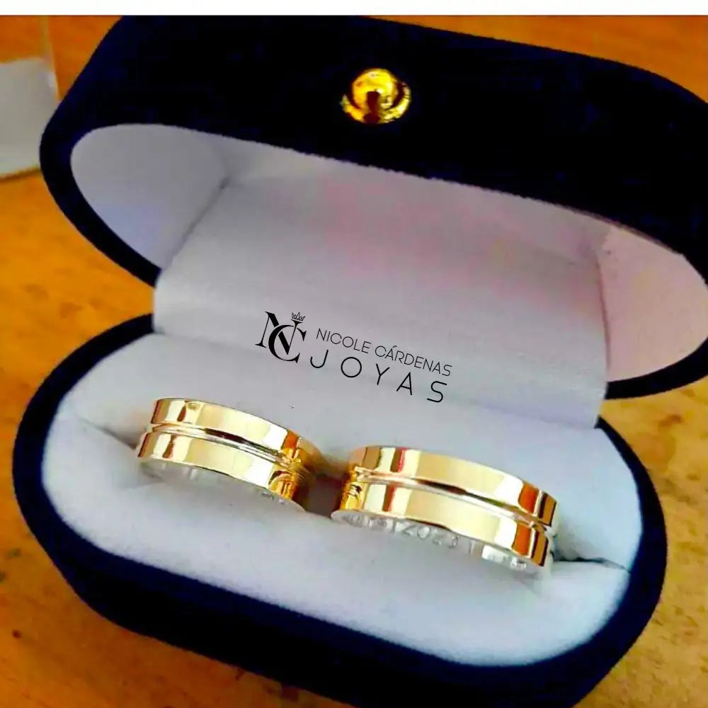 ARGOLLAS PLATA 980 Y ORO 18K  OFO - 7 mm Ancho