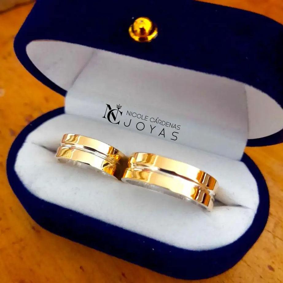 ARGOLLAS PLATA 980 Y ORO 18K  OFO - 7 mm Ancho