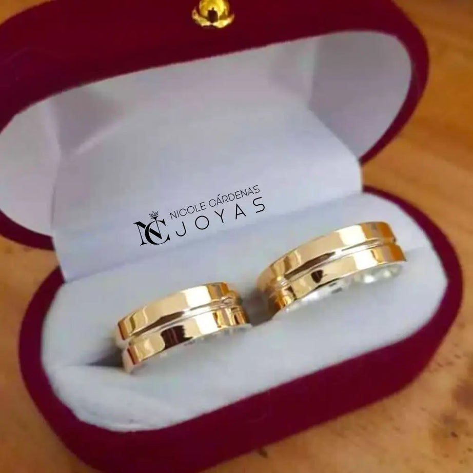 ARGOLLAS PLATA 980 Y ORO 18K  OFO - 7 mm Ancho