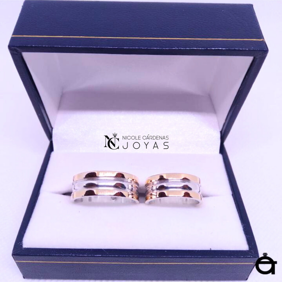 ARGOLLAS PLATA 980 Y ORO 18K OFPFO - 8 MM Ancho