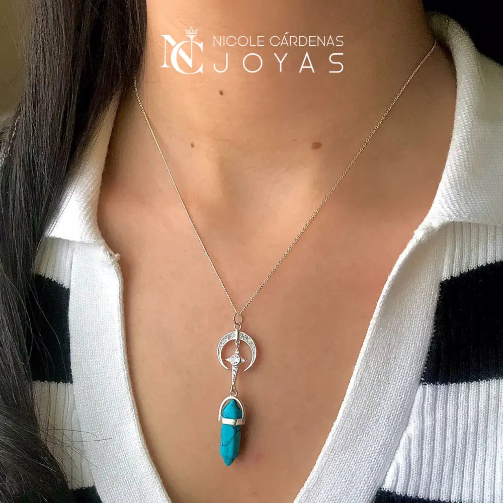 COLLAR CUARZO TURQUEZA CON LUNA Y ESTRELLA