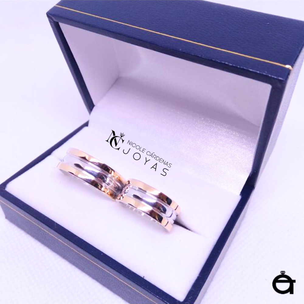 ARGOLLAS PLATA 980 Y ORO 18K OFPFO - 8 MM Ancho