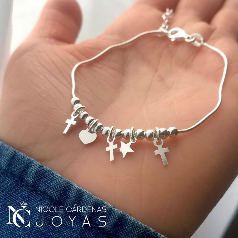 PULSERA CRUCES, ESTRELLA Y CORAZÓN