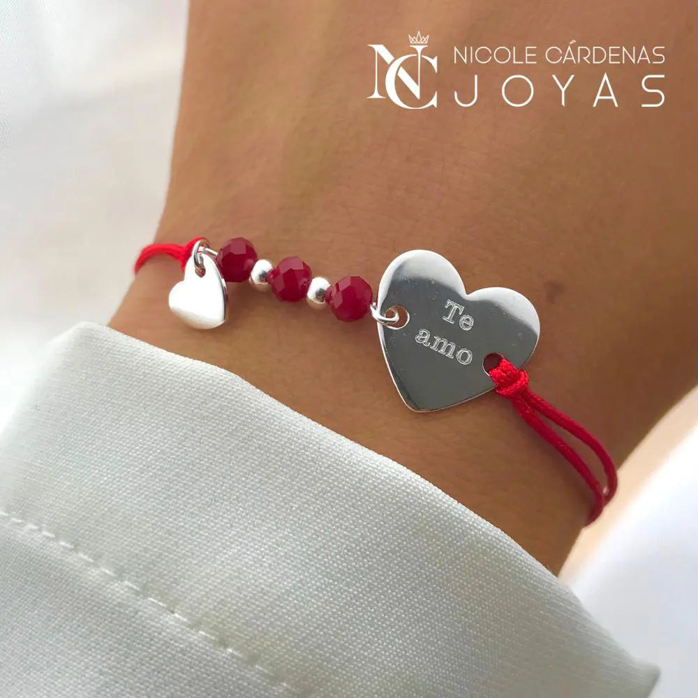 PULSERA HILO ROJO PLACA CORAZÓN TE AMO