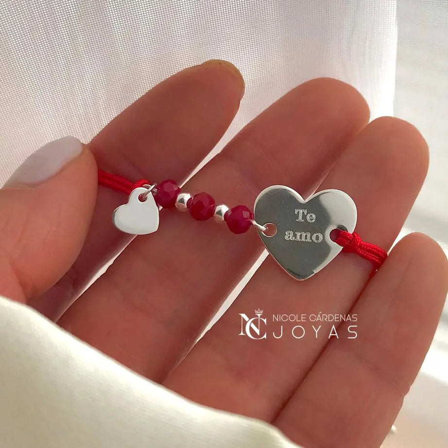 PULSERA HILO ROJO PLACA CORAZÓN TE AMO