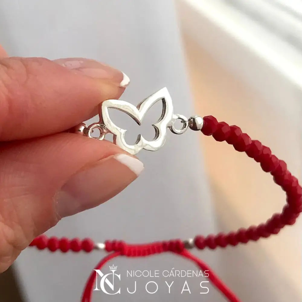 PULSERA CRISTALES ROJOS CON MARIPOSA