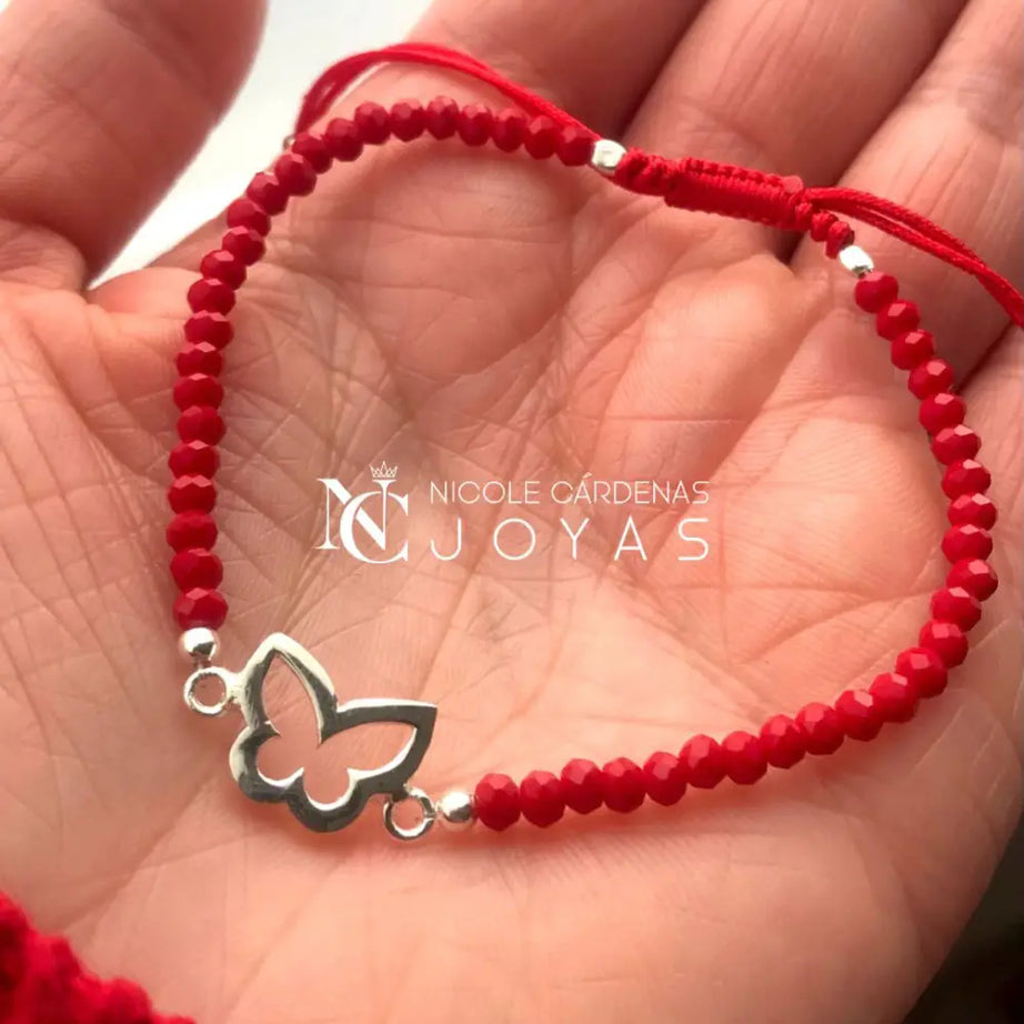 PULSERA CRISTALES ROJOS CON MARIPOSA