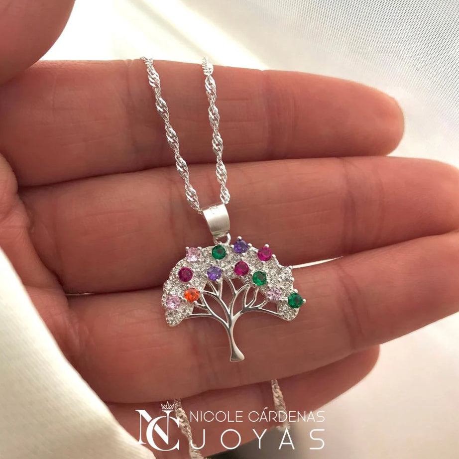COLLAR ÁRBOL DE LA VIDA CON CIRCONES MULTICOLOR