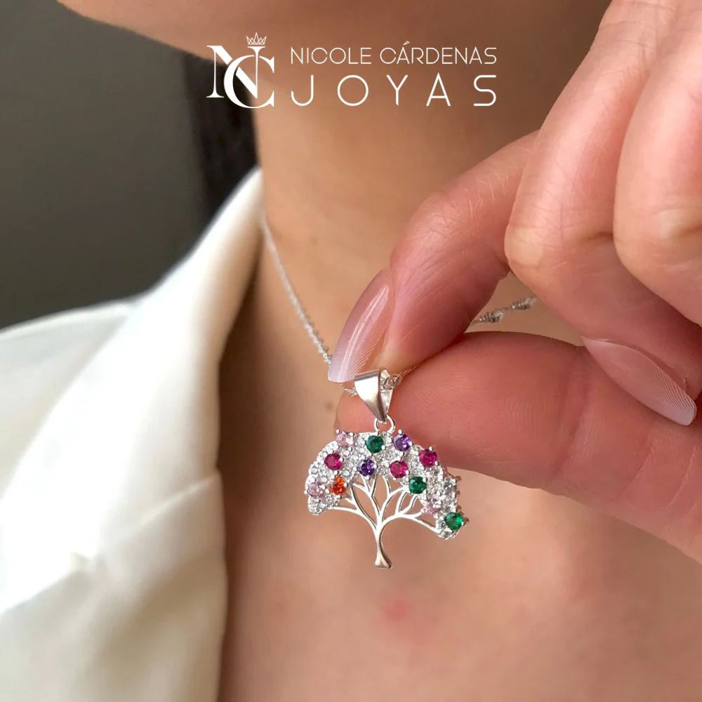 COLLAR ÁRBOL DE LA VIDA CON CIRCONES MULTICOLOR