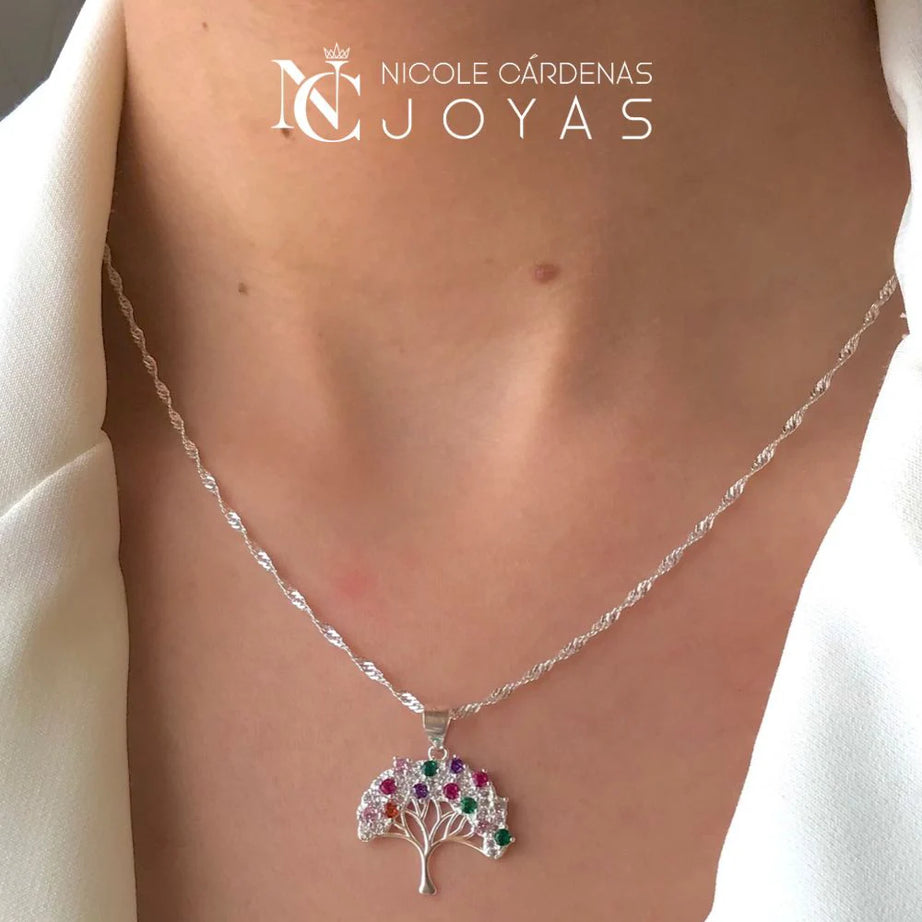 COLLAR ÁRBOL DE LA VIDA CON CIRCONES MULTICOLOR