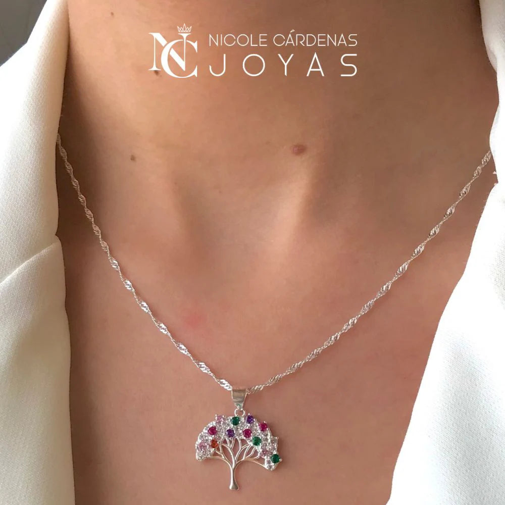 COLLAR ÁRBOL DE LA VIDA CON CIRCONES MULTICOLOR