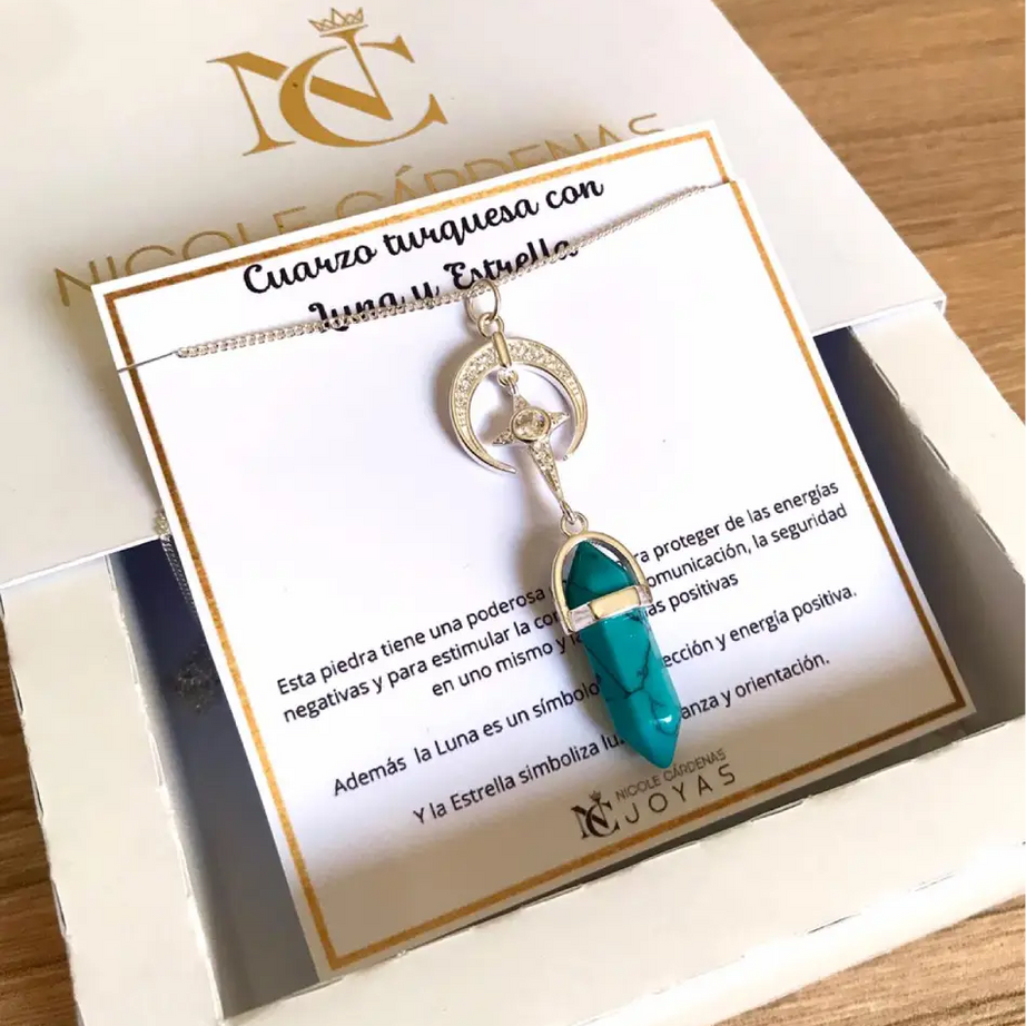 COLLAR CUARZO TURQUEZA CON LUNA Y ESTRELLA