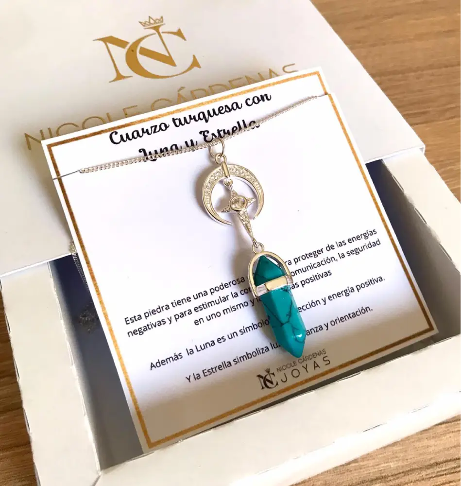 COLLAR CUARZO TURQUEZA CON LUNA Y ESTRELLA