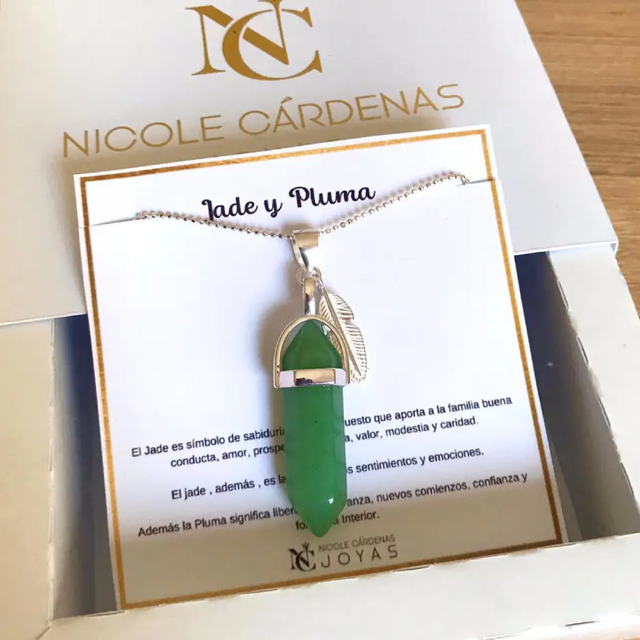 COLLAR CUARZO JADE PLUMA
