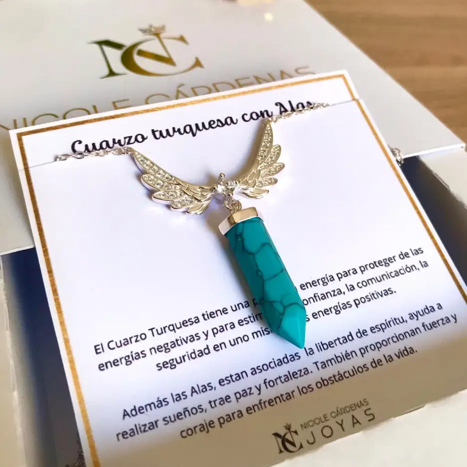 COLLAR CUARZO TURQUEZA CON ALAS Y CIRCONES