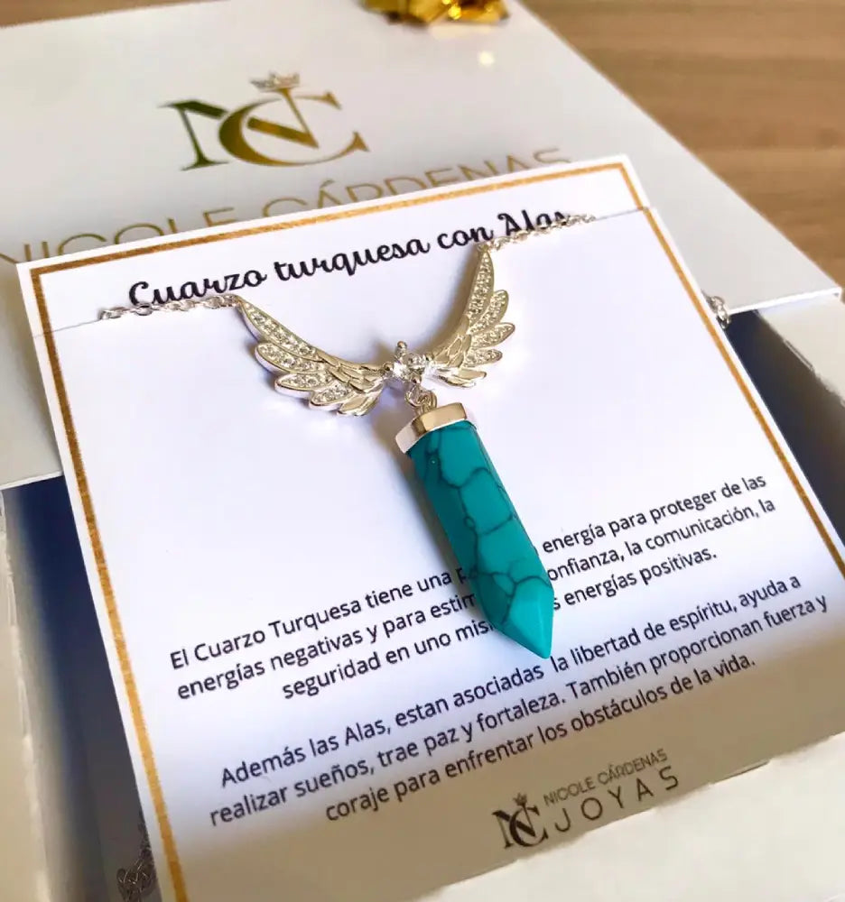 COLLAR CUARZO TURQUEZA CON ALAS Y CIRCONES