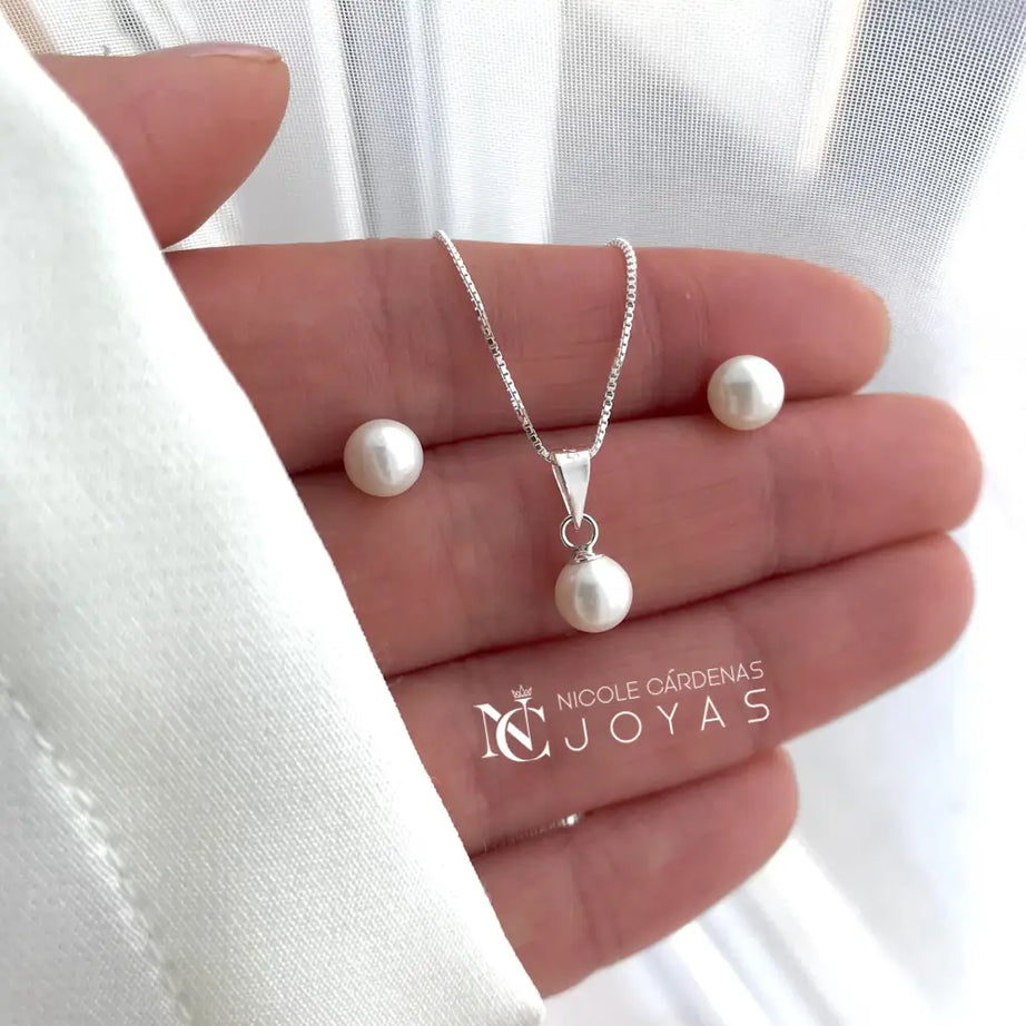 CONJUNTO PERLAS BLANCAS 6 MM