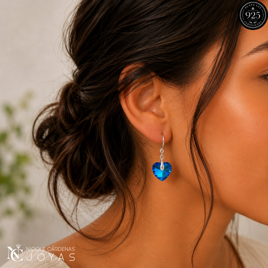 AROS CORAZÓN CRISTAL HECHO CON CRISTAL SWAROVSKI AZUL