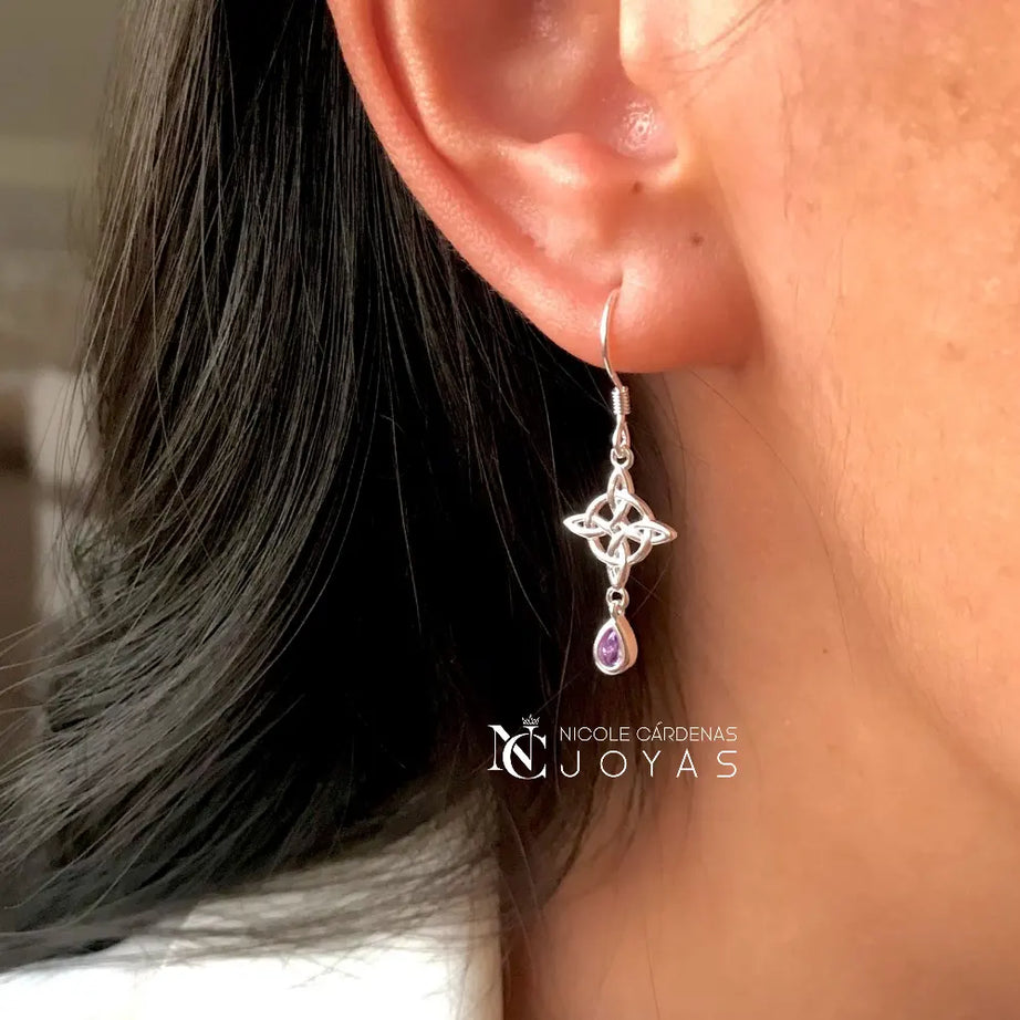 AROS NUDO DE BRUJA GOTA CIRCÓN AMATISTA