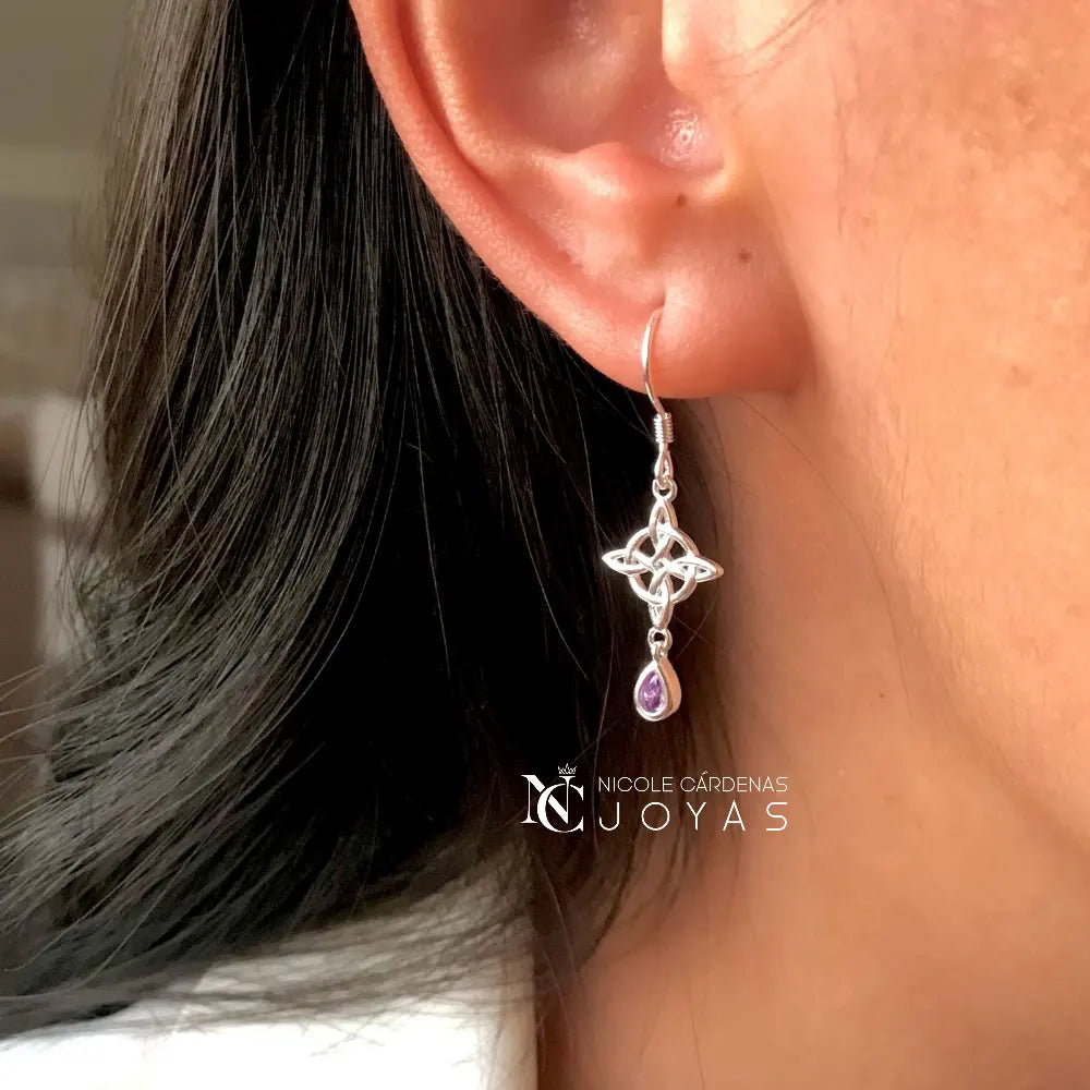 AROS NUDO DE BRUJA GOTA CIRCÓN AMATISTA