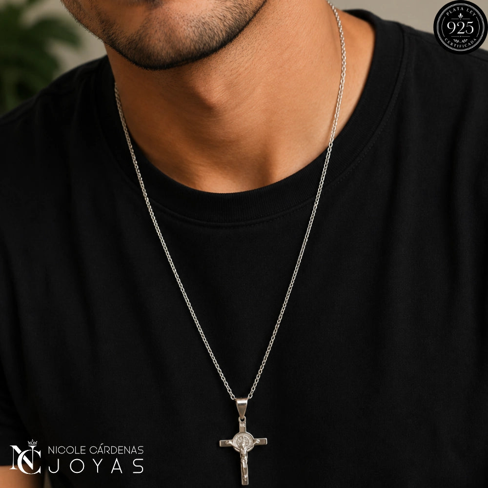 CRUCIFIJO SAN BENITO DE ABAD CON CADENA ROLO 70 CM