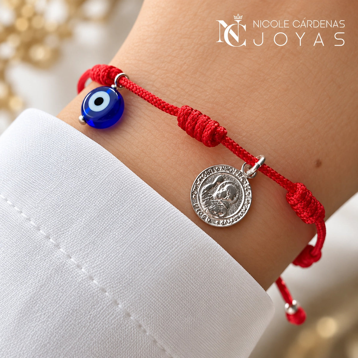 PULSERA HILO ROJO 7 NUDOS  OJO TURCO Y SAN BENITO