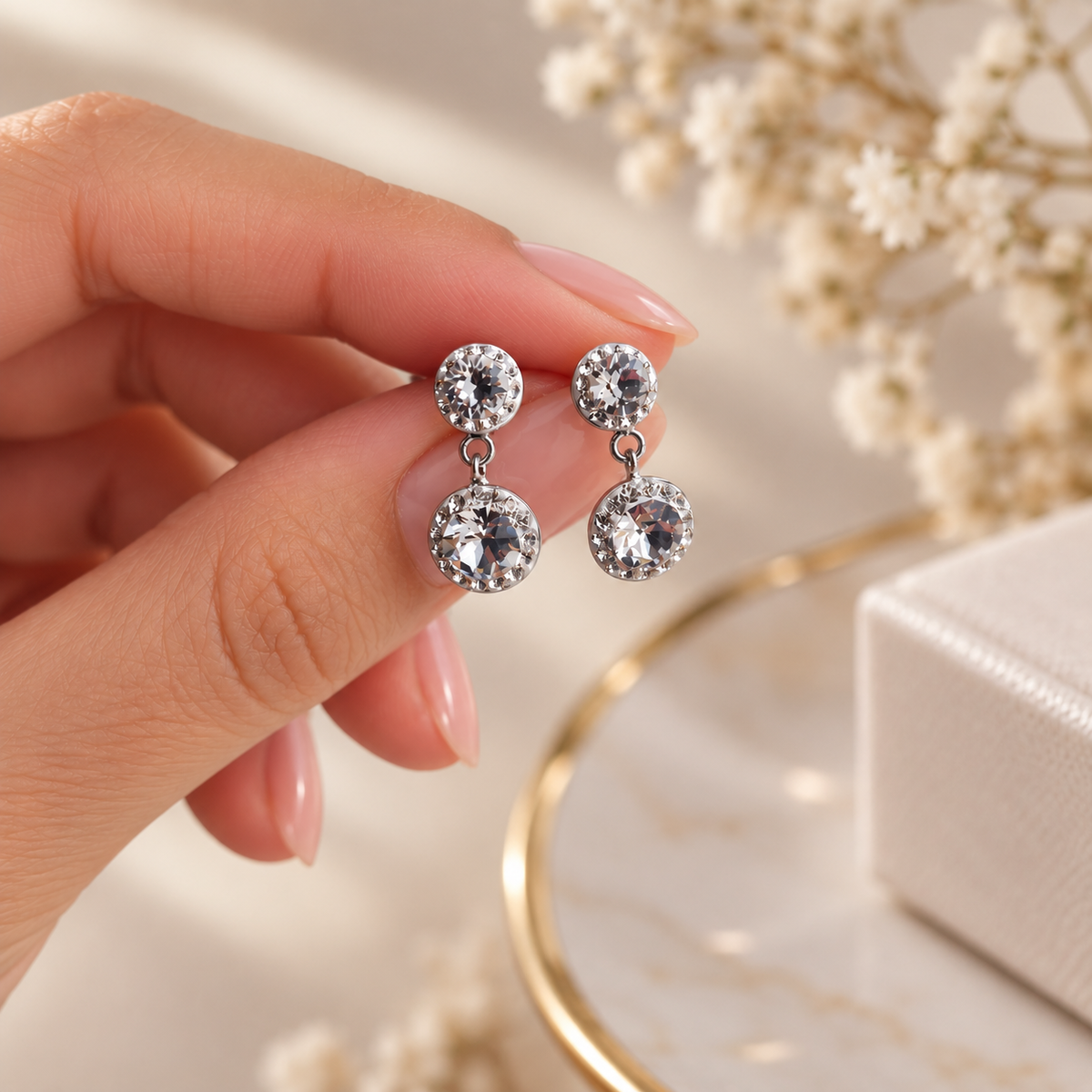 AROS CRISTAL BLANCO HECHO CON SWAROVSKI STRASS