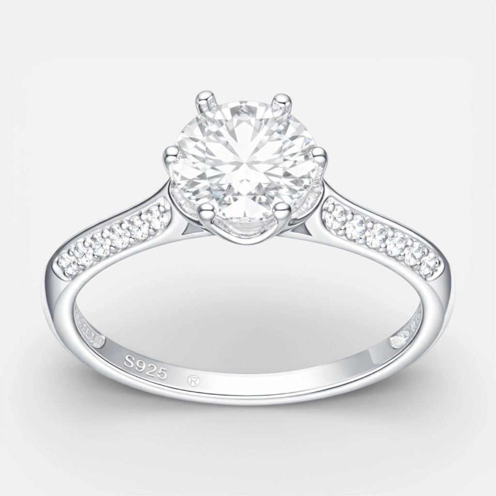 ANILLO SOLITARIO MOISSANITA 6,5 mm Y CIRCONES