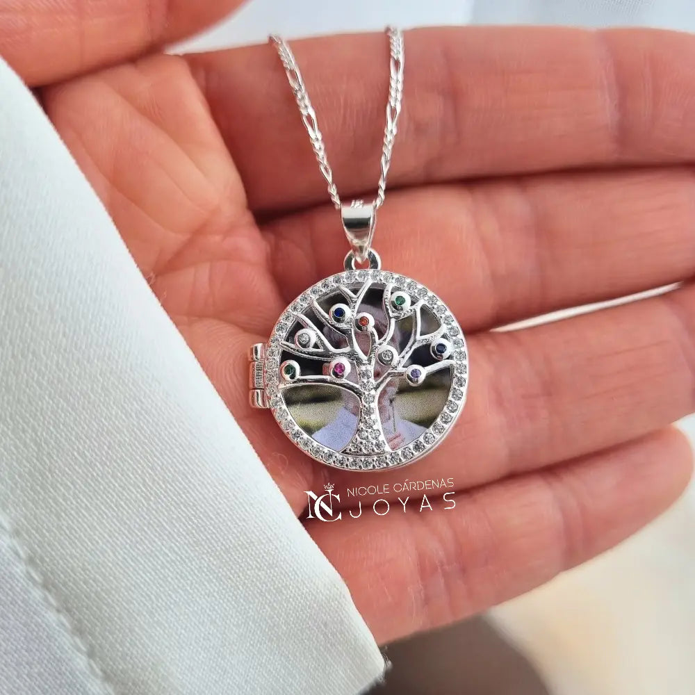 RELICARIO CIRCULAR ÁRBOL DE LA VIDA CIRCONES MULTICOLOR