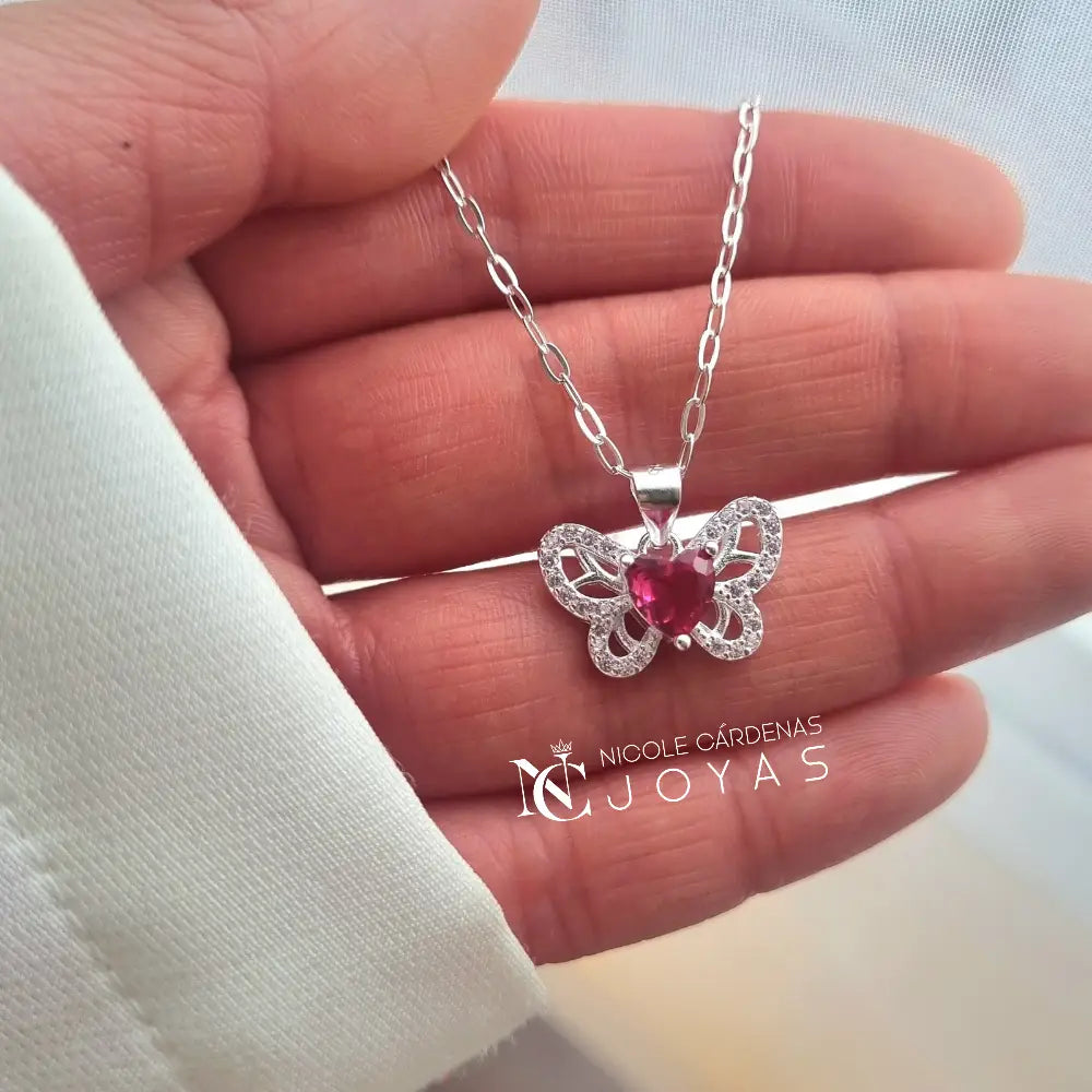 COLLAR MARIPOSA CIRCÓN CORAZÓN RUBÍ