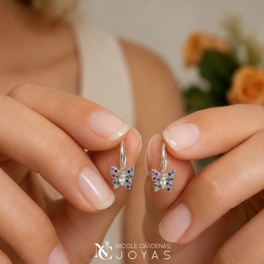 ARO CLIP MARIPOSA CON  CIRCONES MULTICOLOR